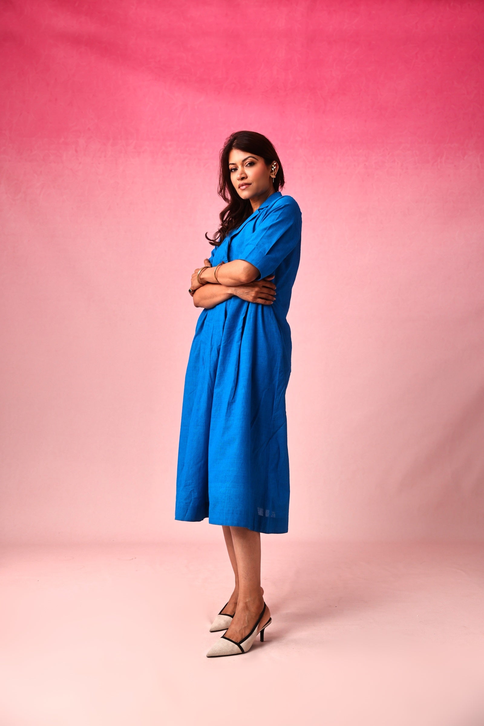 Manorama Cotton Dobby Dress in Blue by Lavira