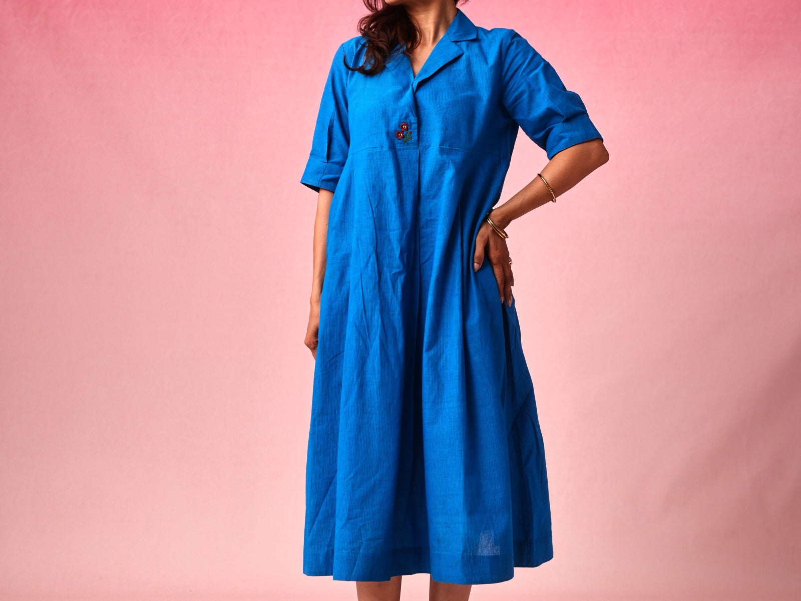Manorama Cotton Dobby Dress in Blue by Lavira