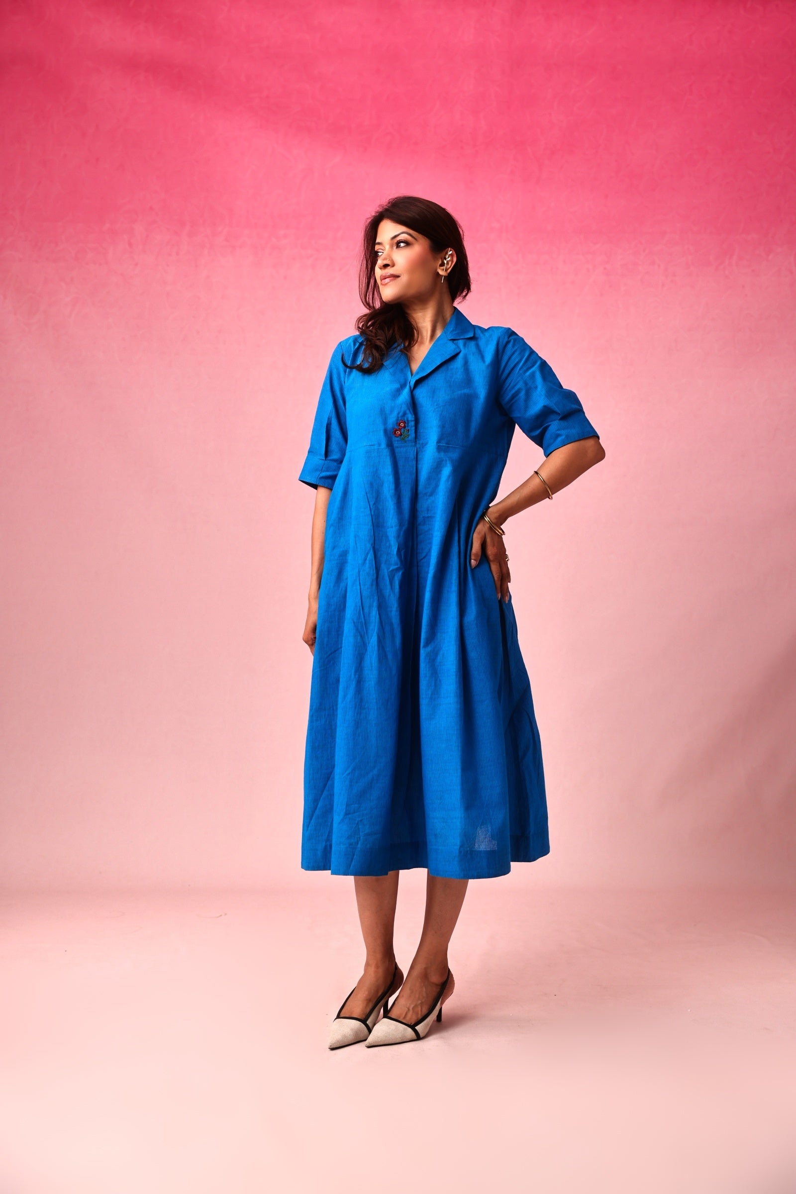 Manorama Cotton Dobby Dress in Blue by Lavira