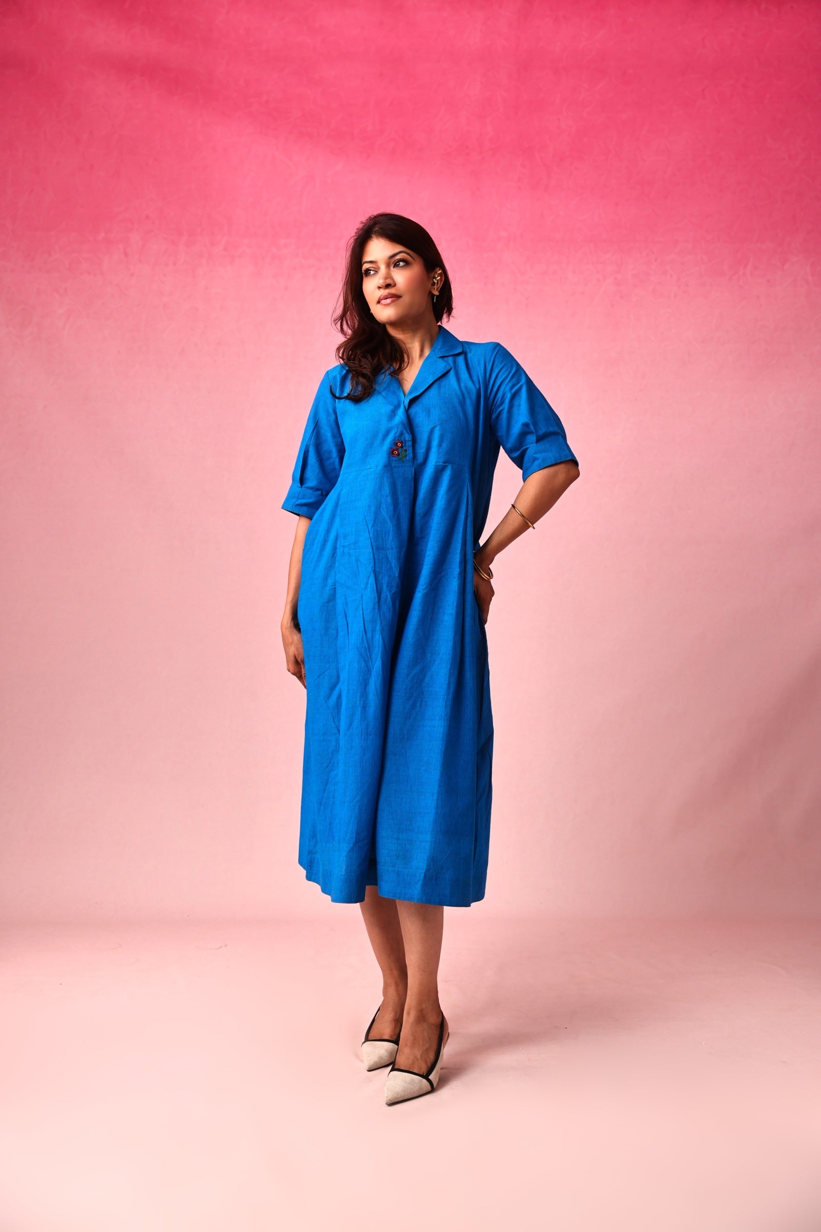 Manorama Cotton Dobby Dress in Blue by Lavira