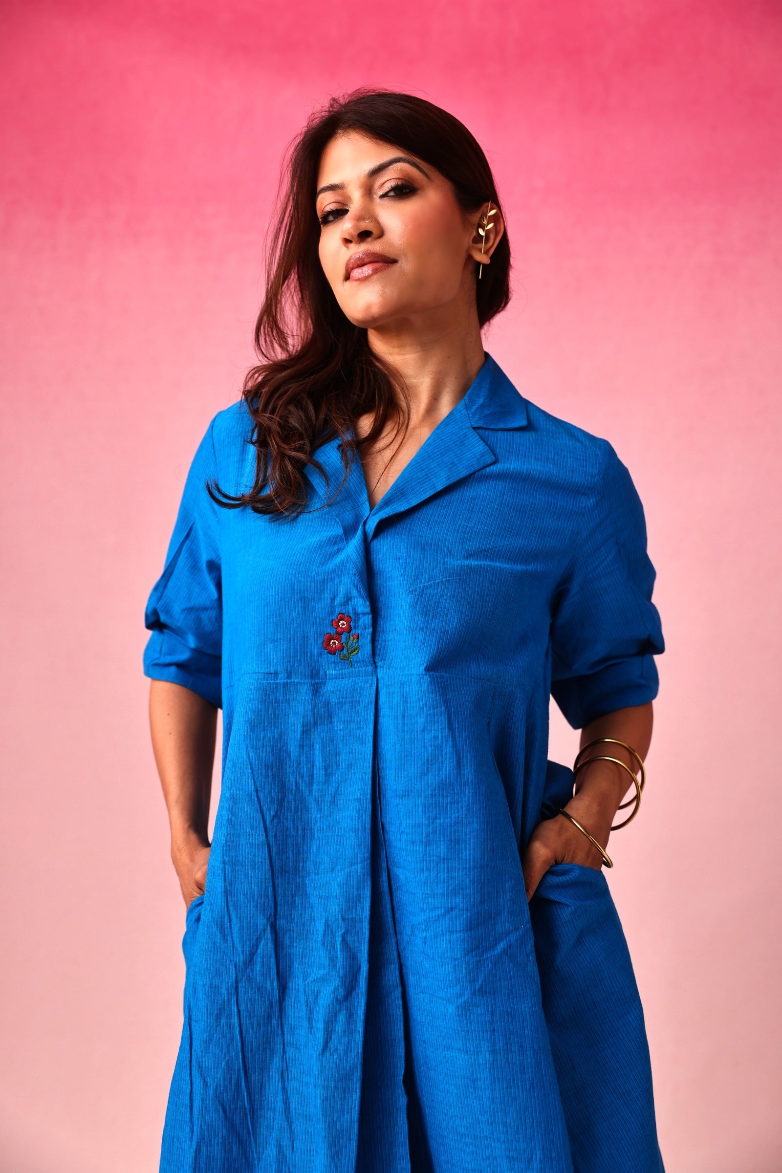 Manorama Cotton Dobby Dress in Blue by Lavira