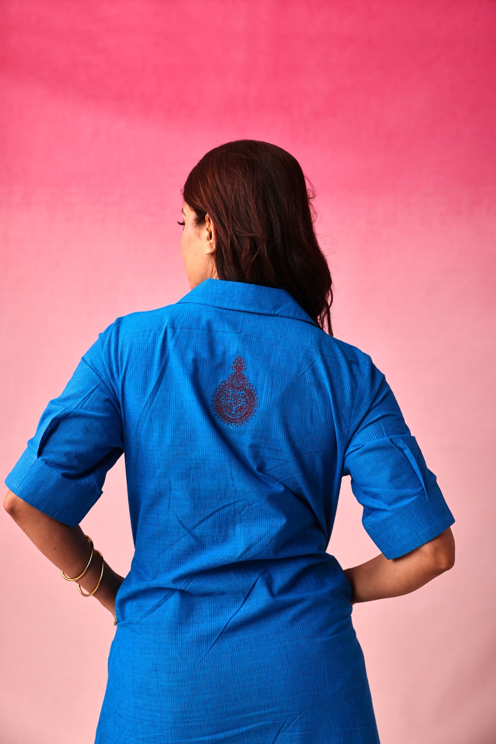 Manorama Cotton Dobby Dress in Blue by Lavira