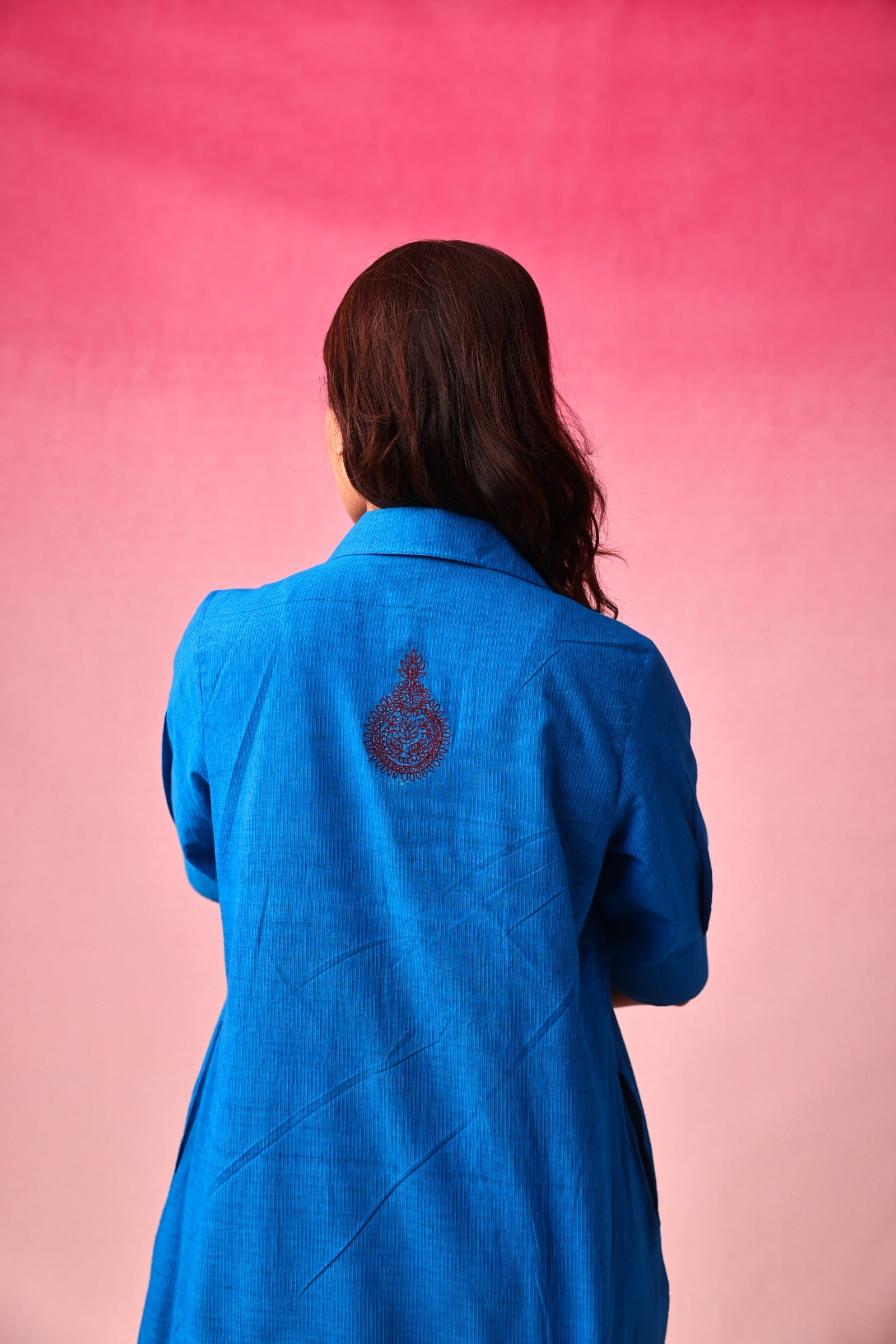 Manorama Cotton Dobby Dress in Blue by Lavira