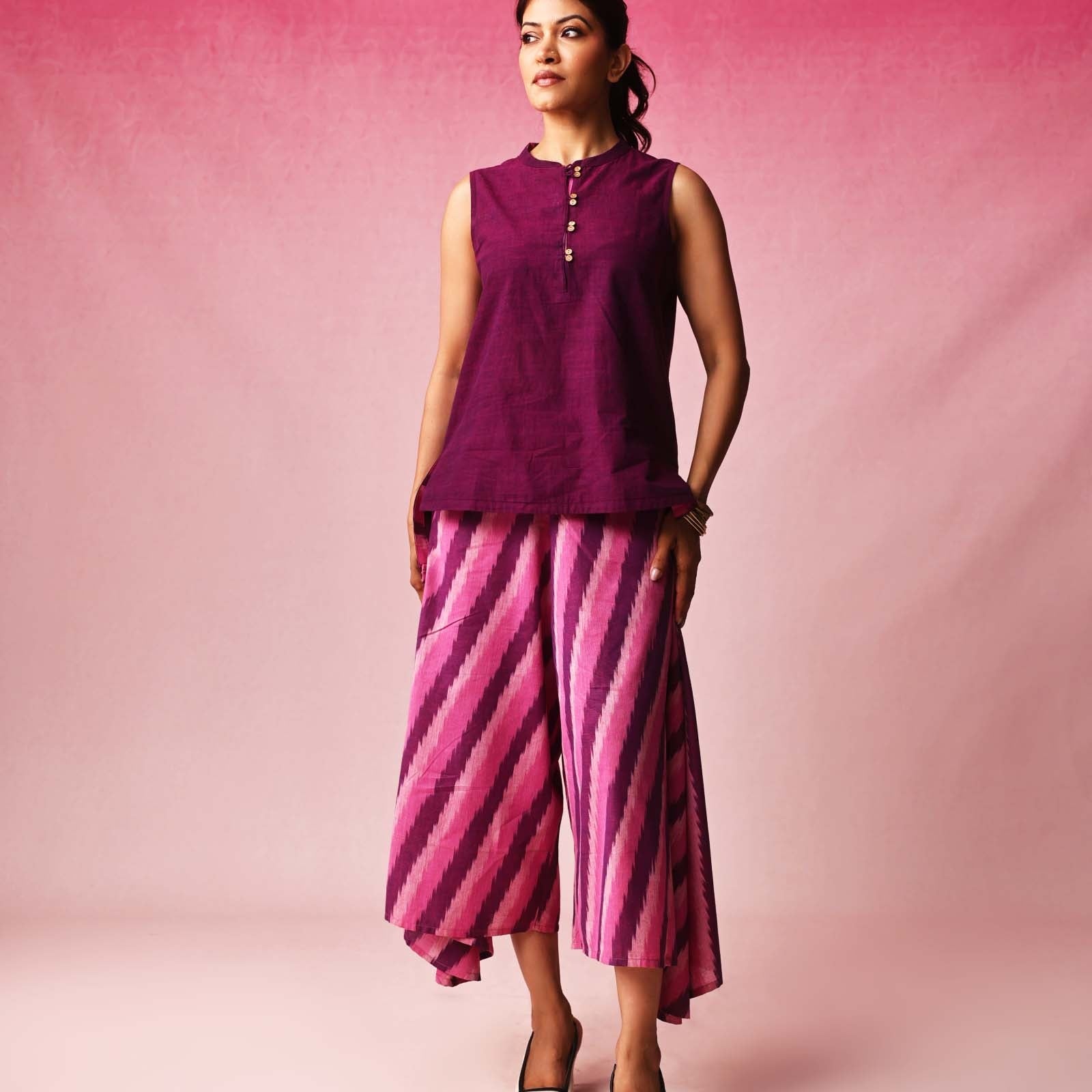 Sandhya & Tarangini Mangalgiri - Ikkat Co-ord Set in Red by Lavira
