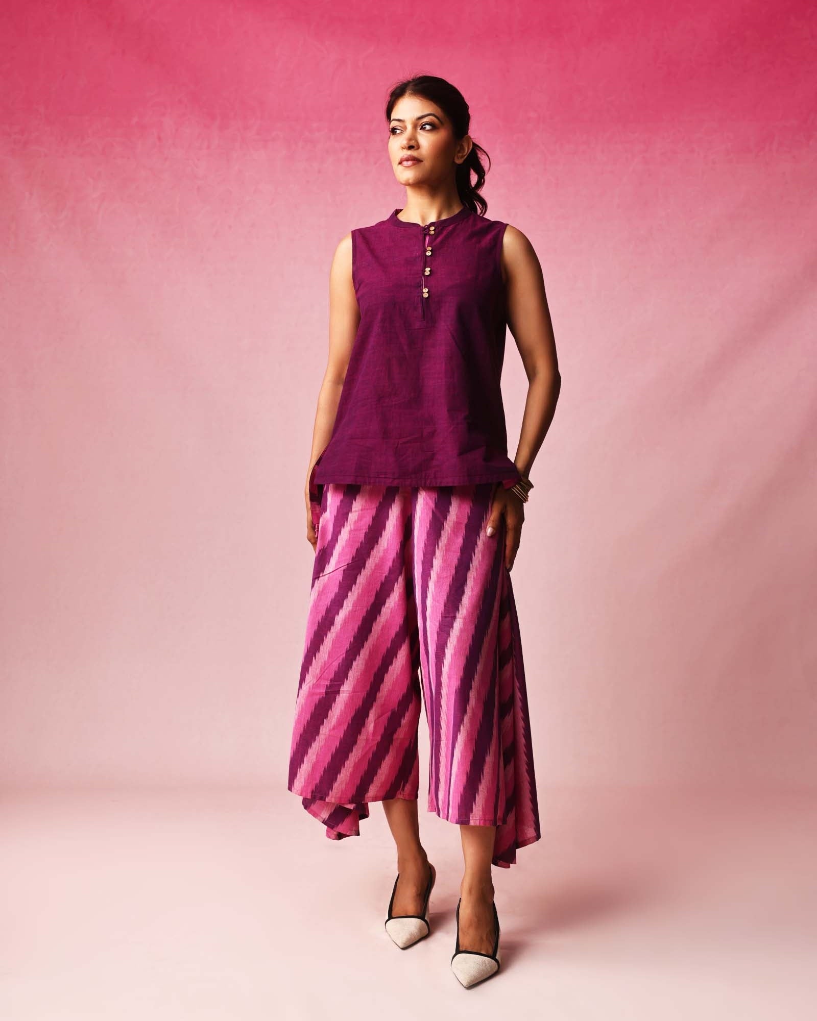 Sandhya & Tarangini Mangalgiri - Ikkat Co-ord Set in Red by Lavira