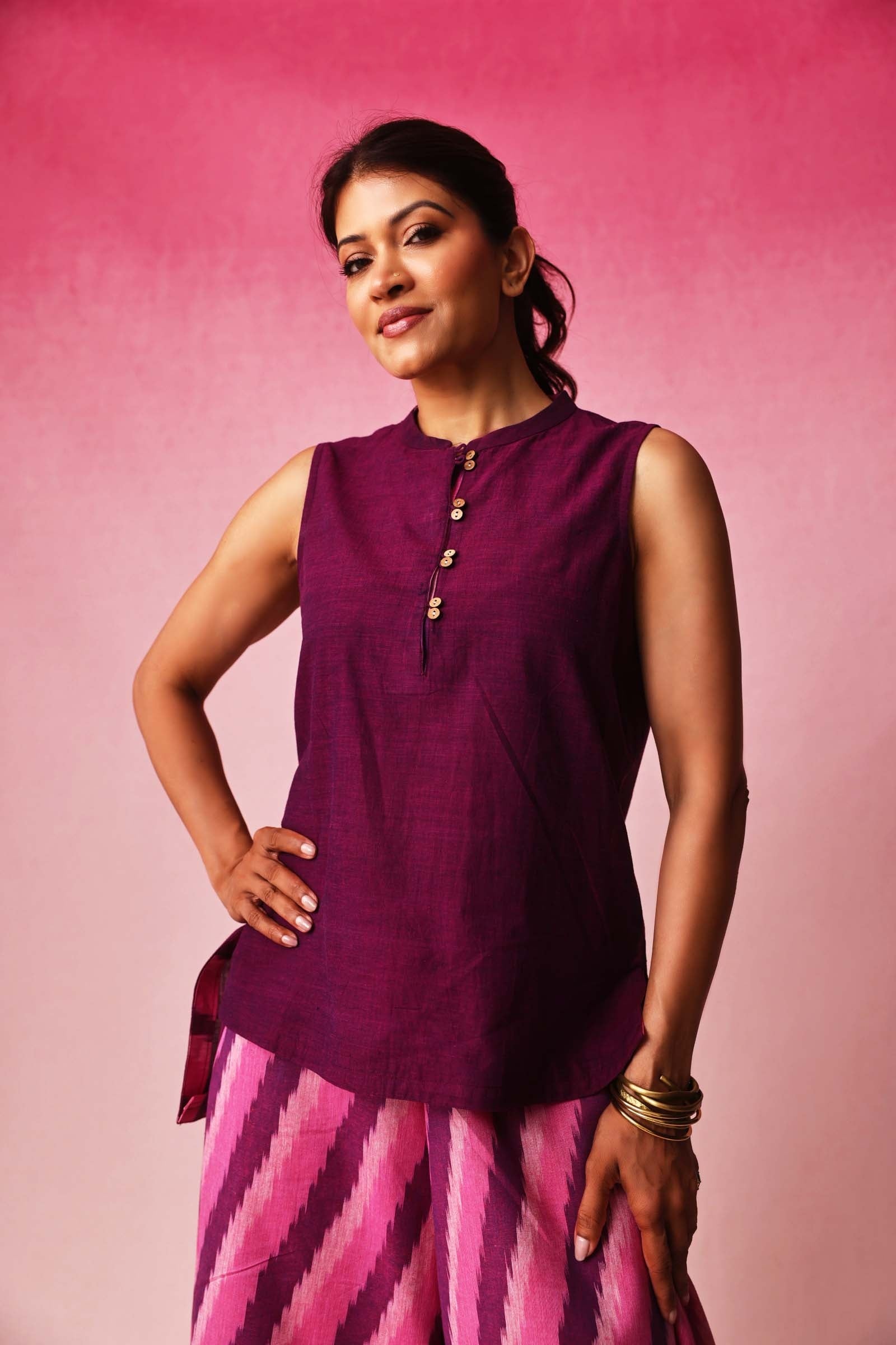 Sandhya & Tarangini Mangalgiri Ikkat Co-ord Set in Red by Lavira