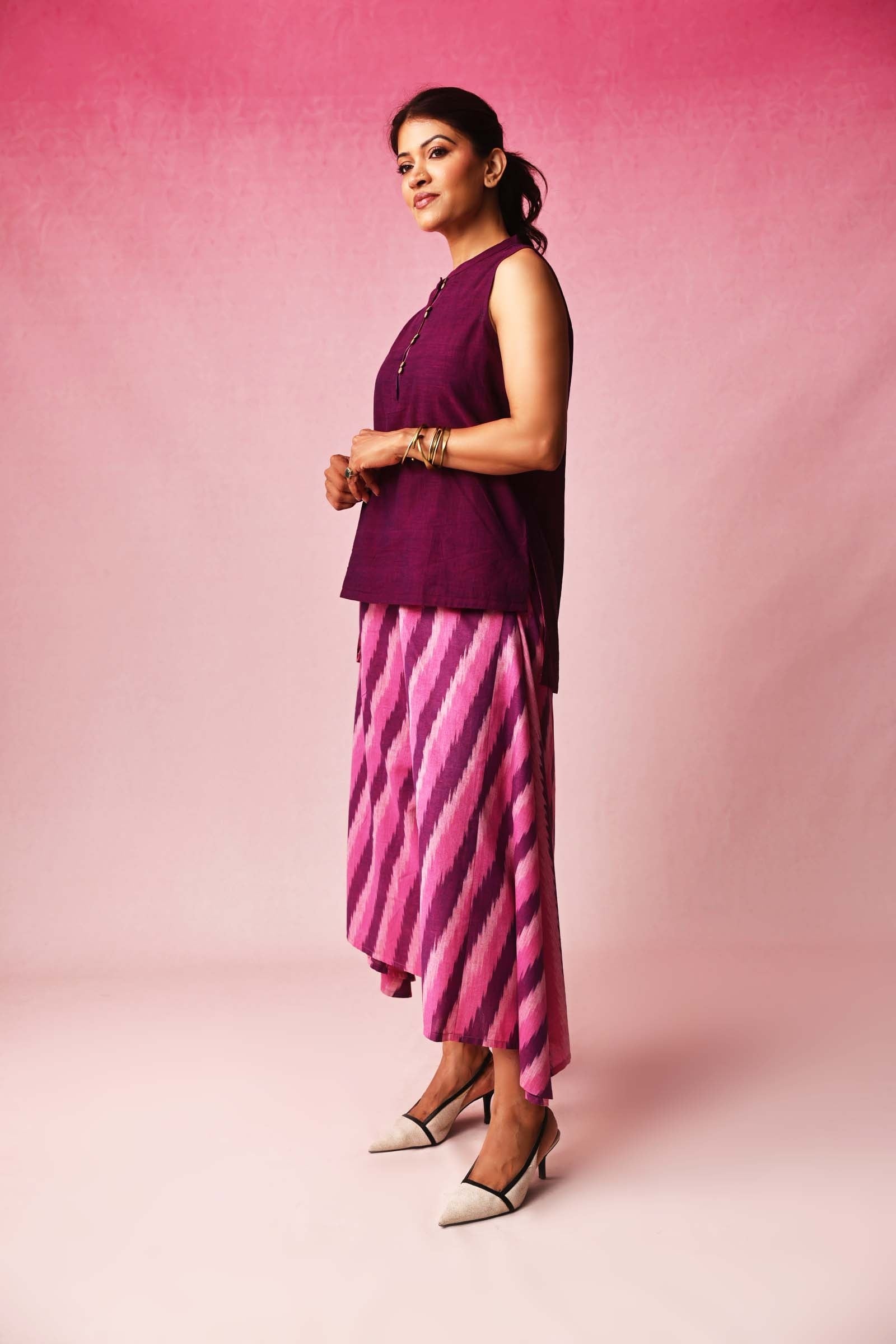 Sandhya & Tarangini Mangalgiri Ikkat Co-ord Set in Red by Lavira