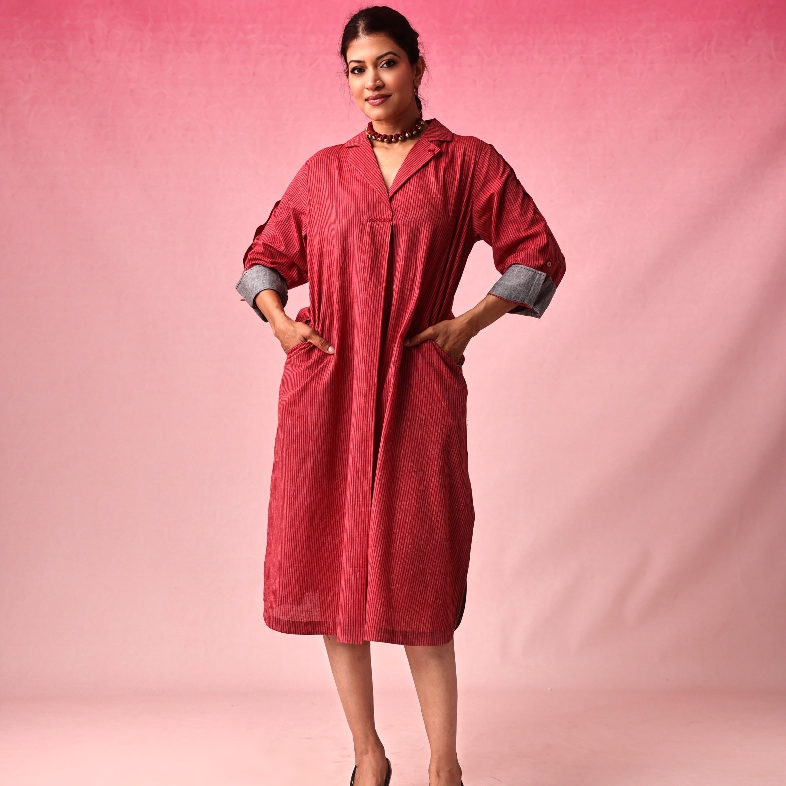 Shringara Cotton Dobby Dress in Red by Lavira