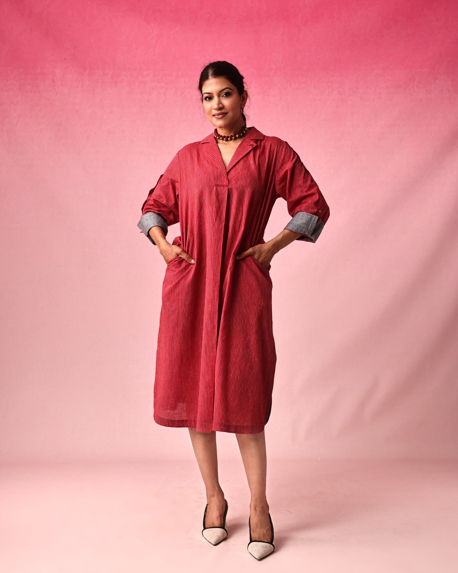 Shringara Cotton Dobby Dress in Red by Lavira