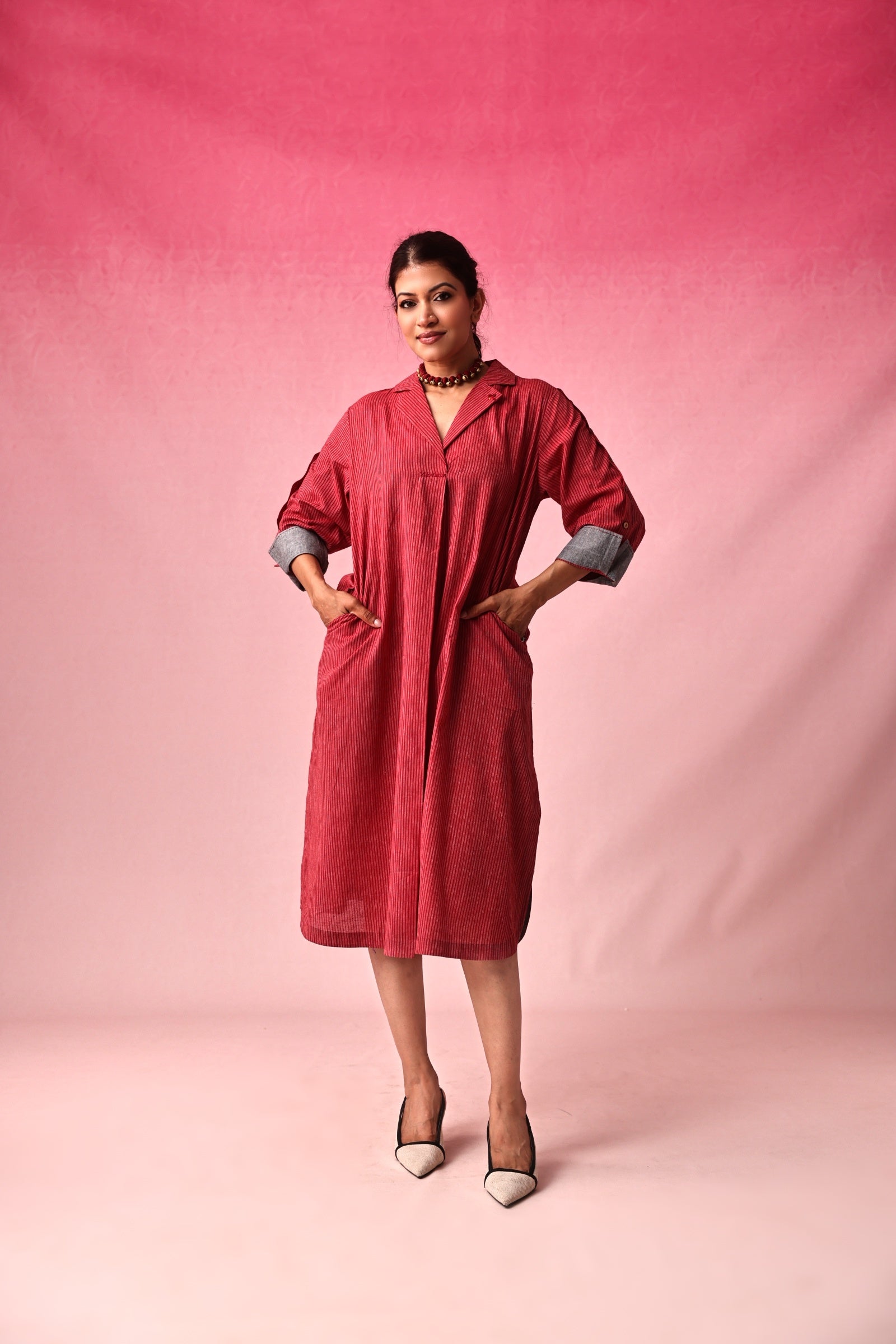 Shringara Cotton Dobby Dress in Red by Lavira