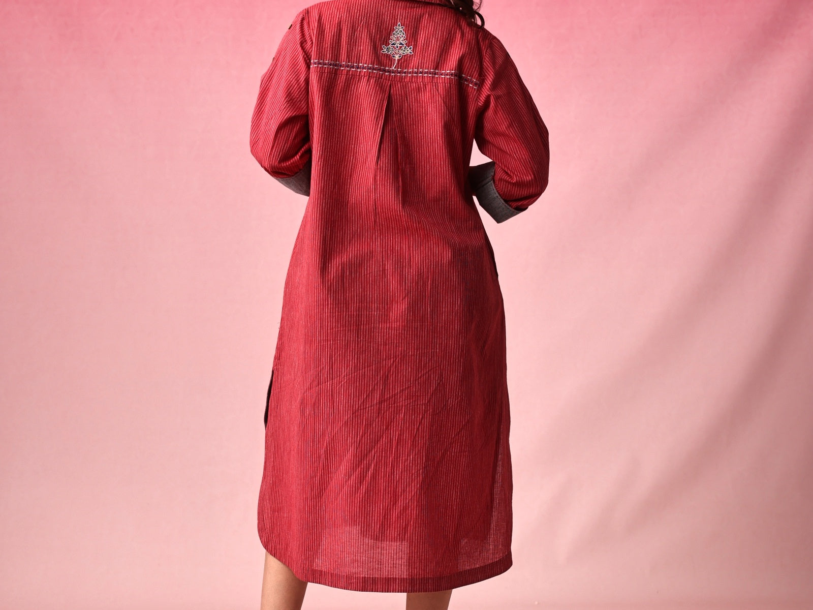 Shringara Cotton Dobby Dress in Red by Lavira