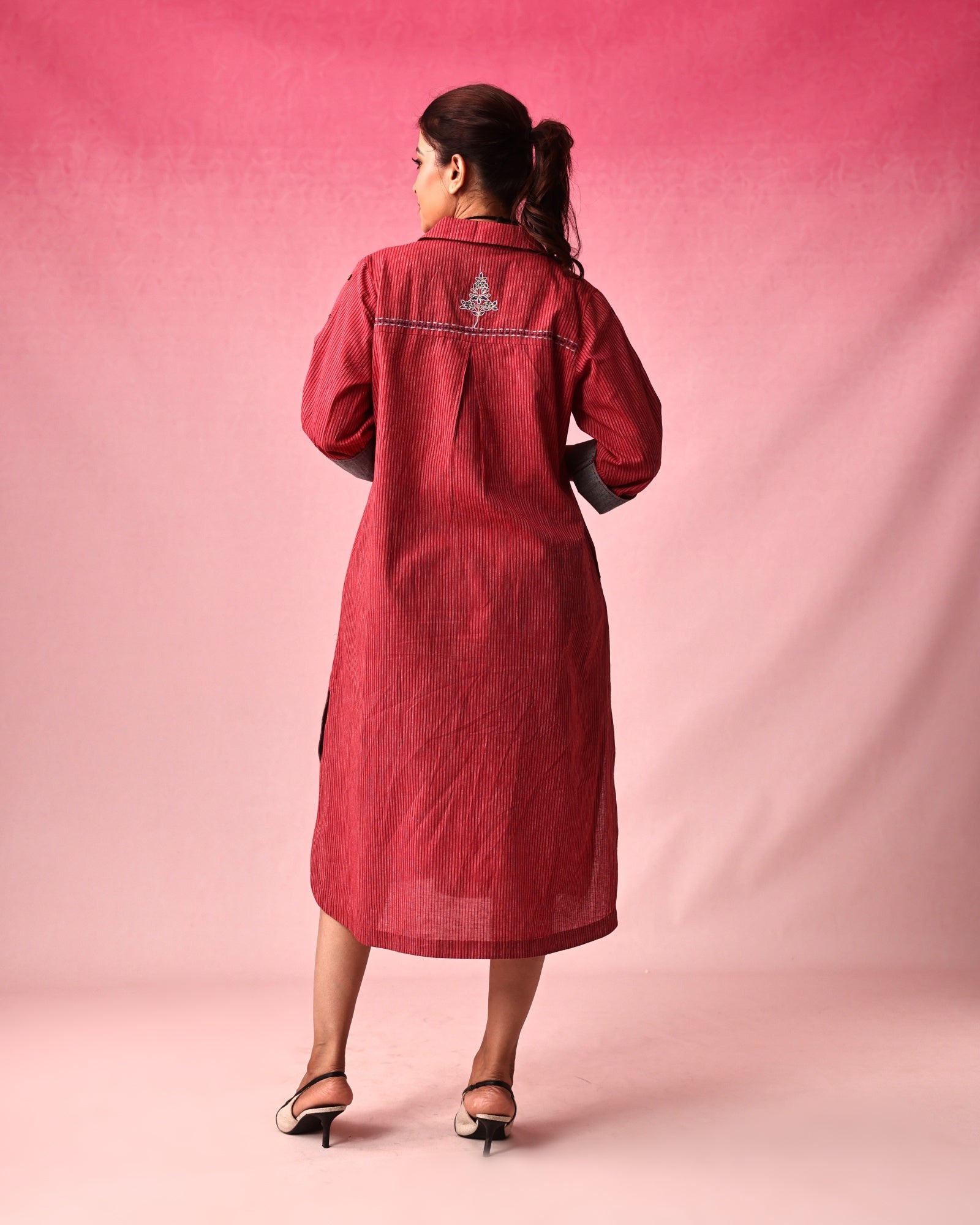 Shringara Cotton Dobby Dress in Red by Lavira