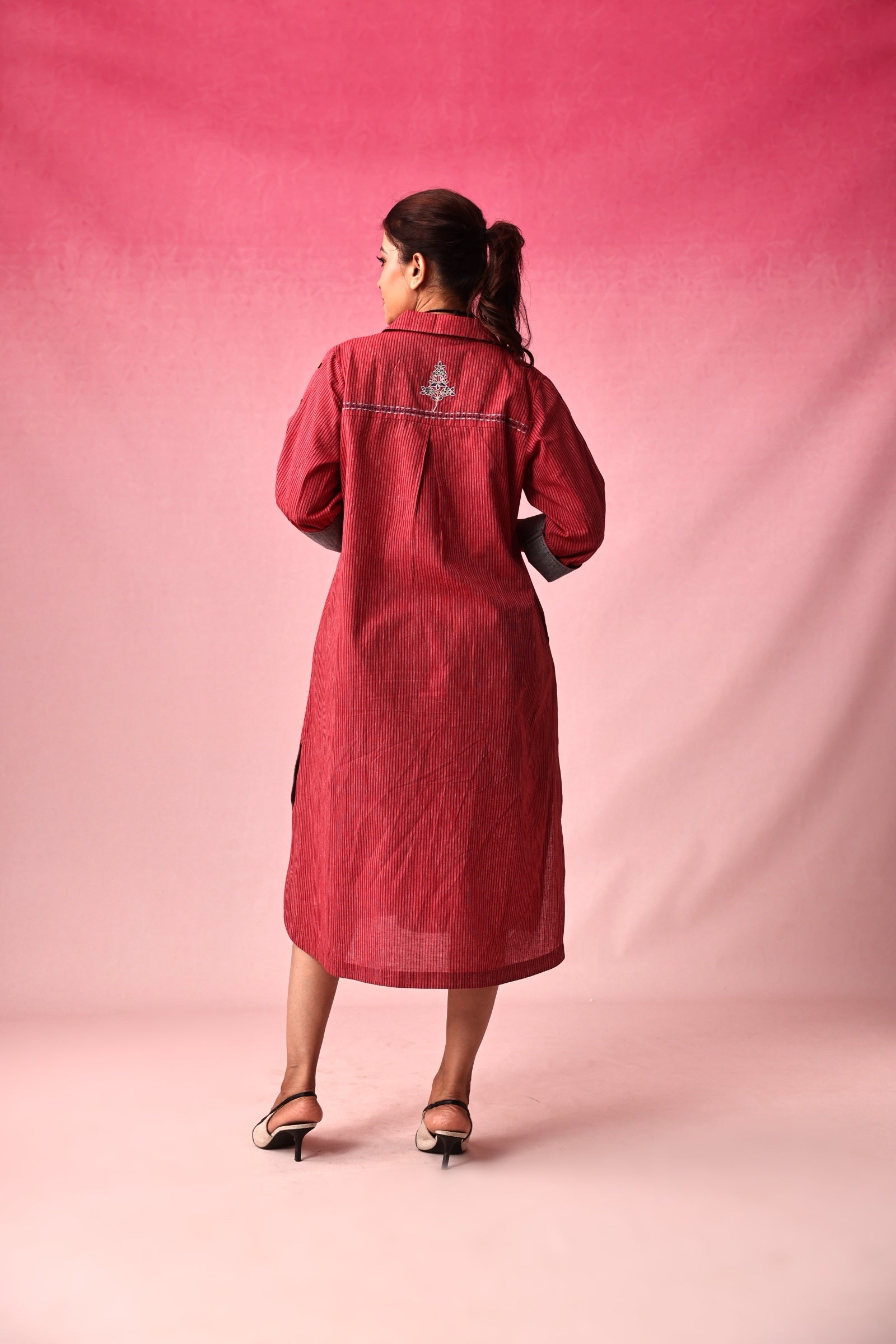 Shringara Cotton Dobby Dress in Red by Lavira