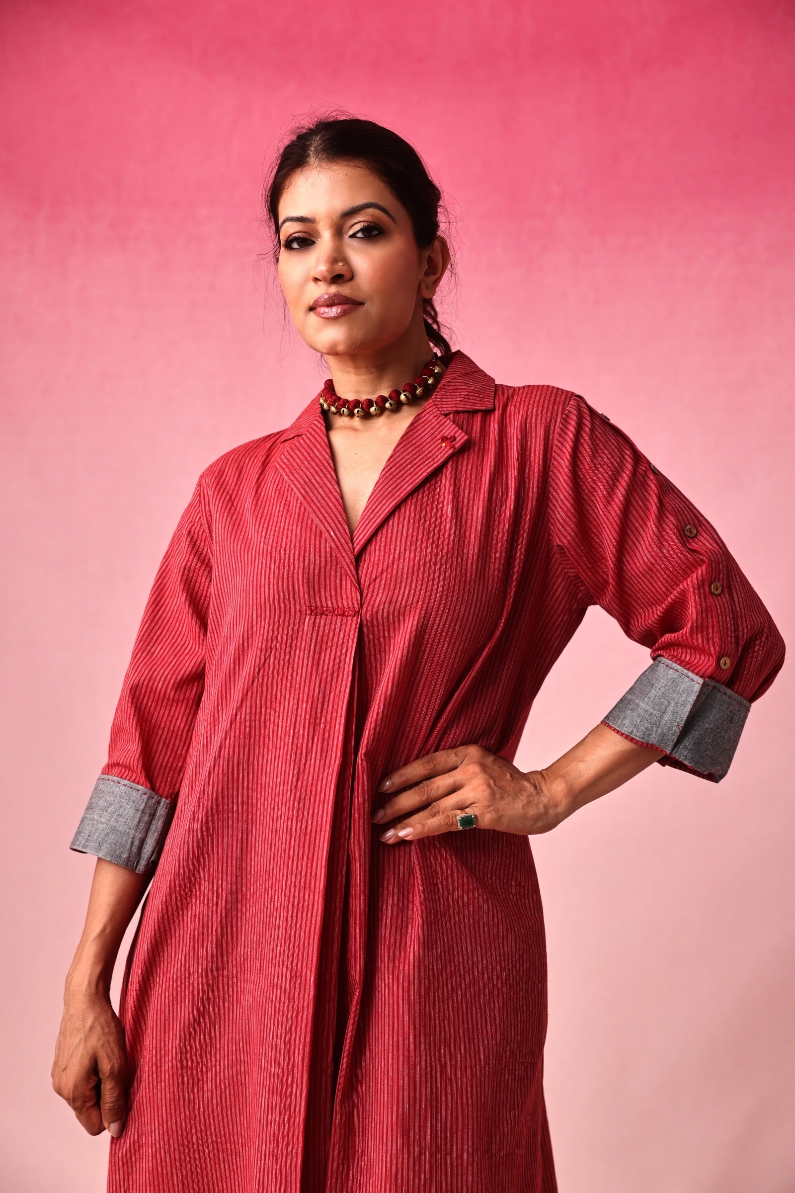 Shringara Cotton Dobby Dress in Red by Lavira