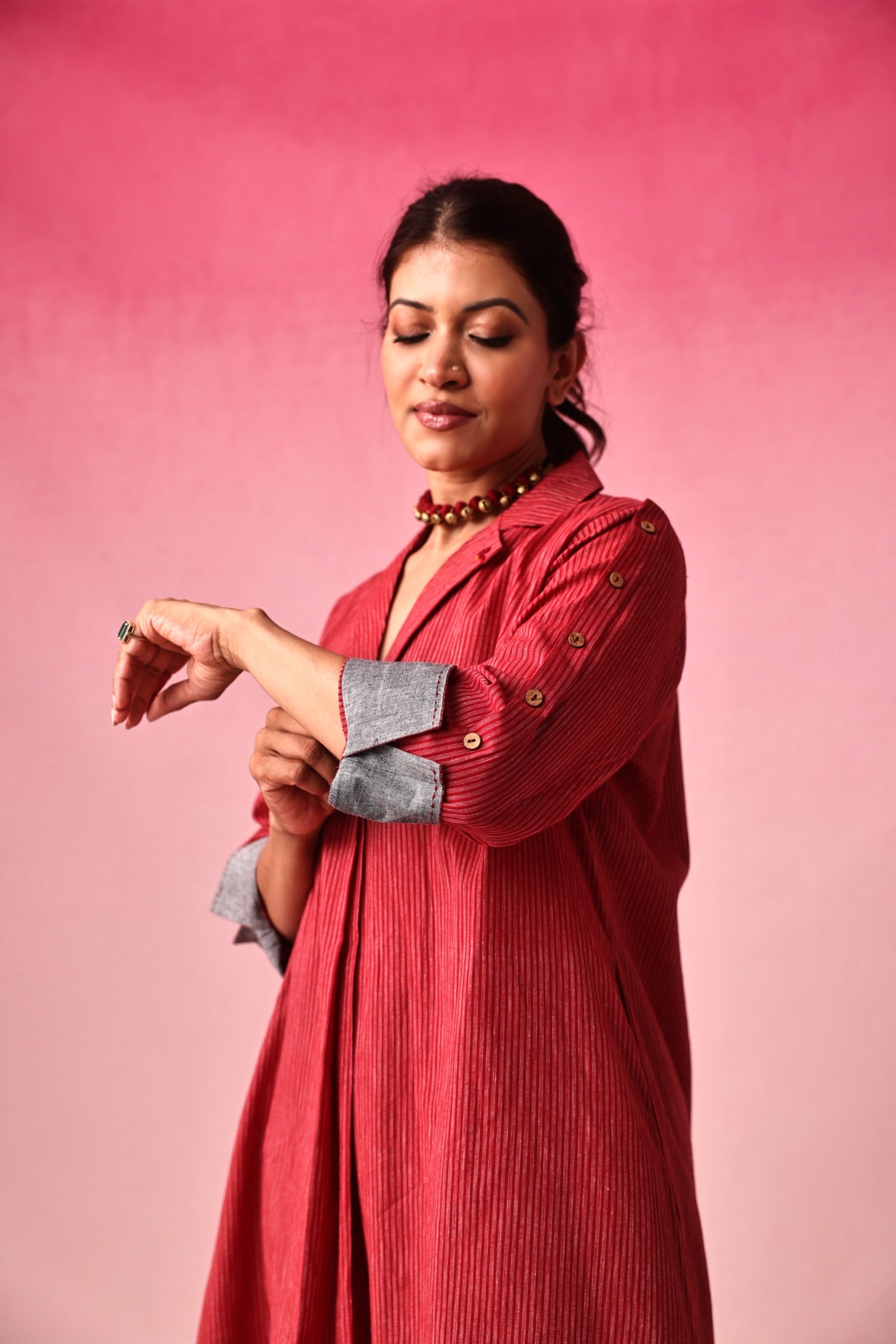 Shringara Cotton Dobby Dress in Red by Lavira