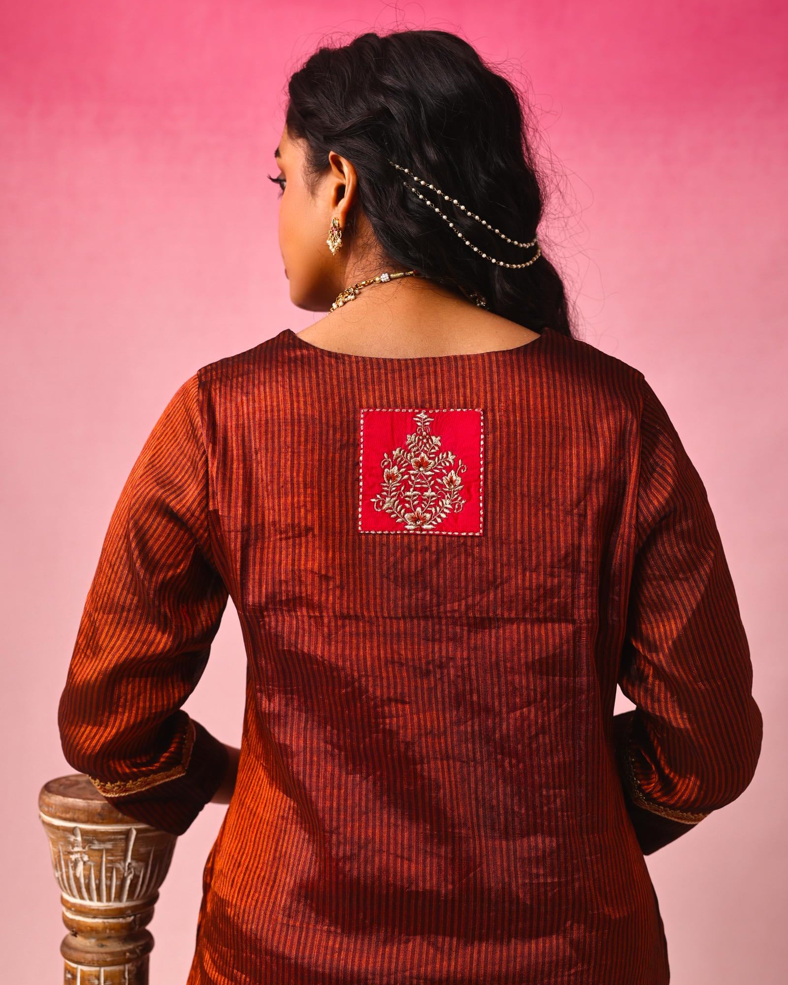 Tamra Zari Tissue Kurta Set in Bronze by Lavira