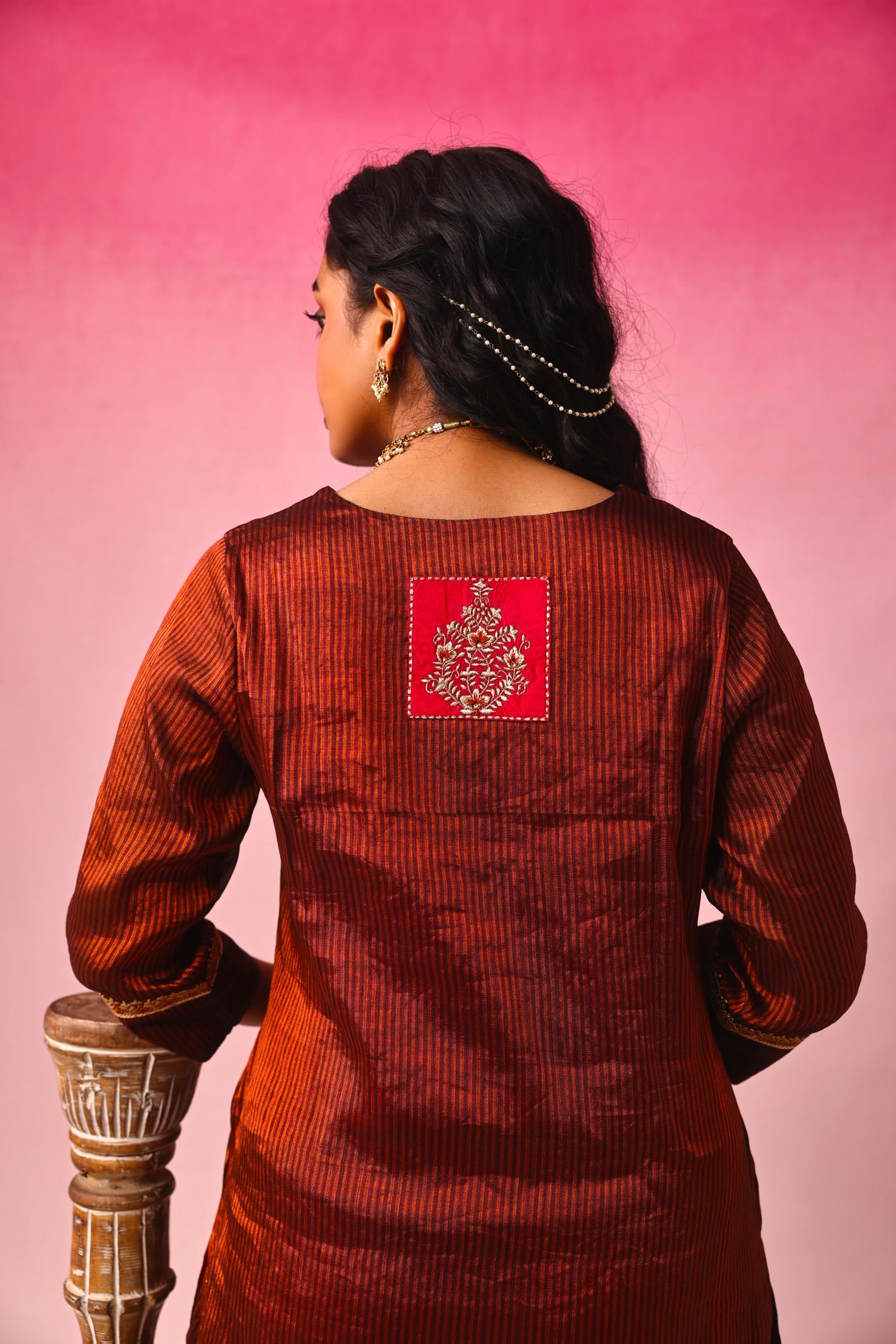 Tamra Zari Tissue Kurta Set in Bronze by Lavira