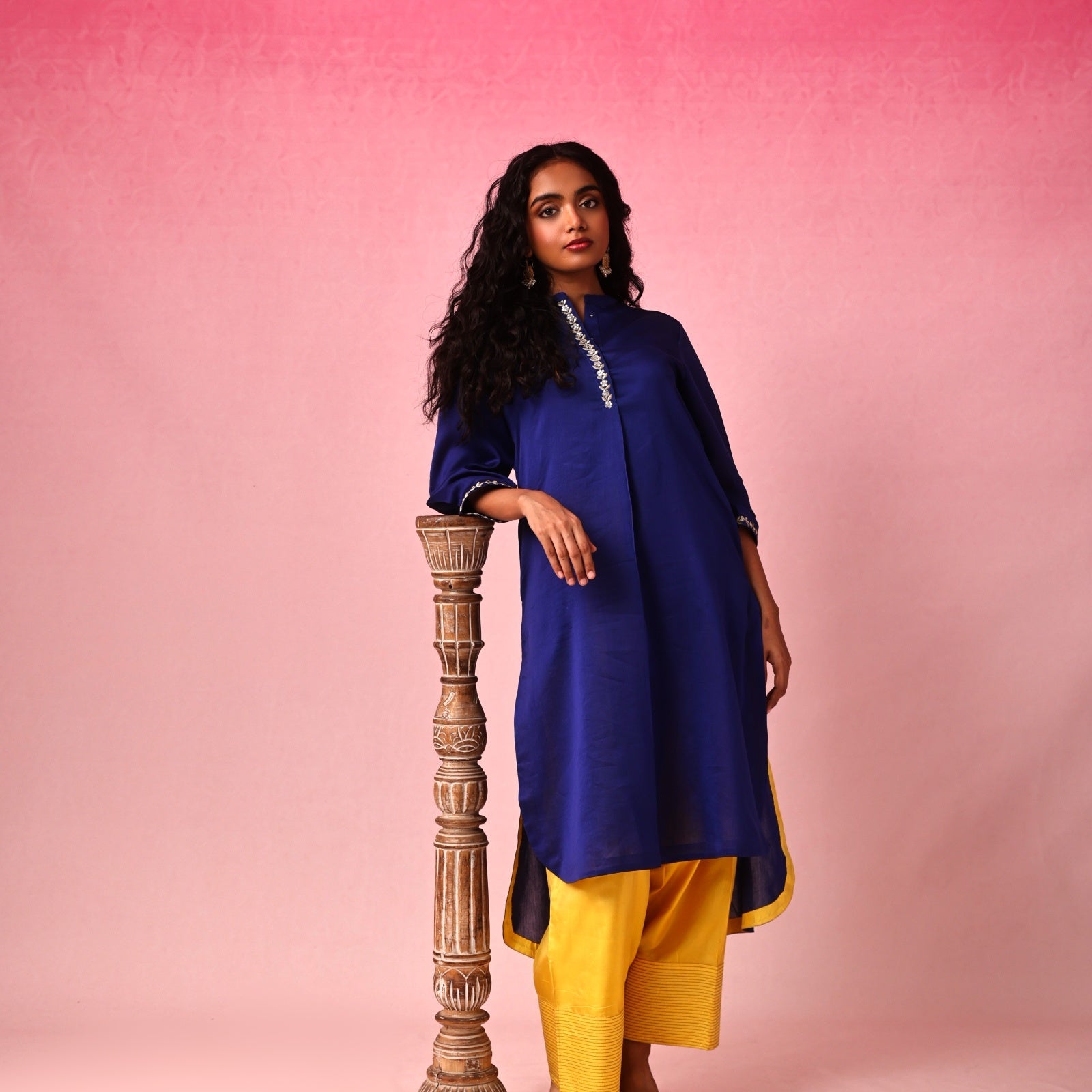 Usha Chanderi Kurta Set in Blue by Lavira