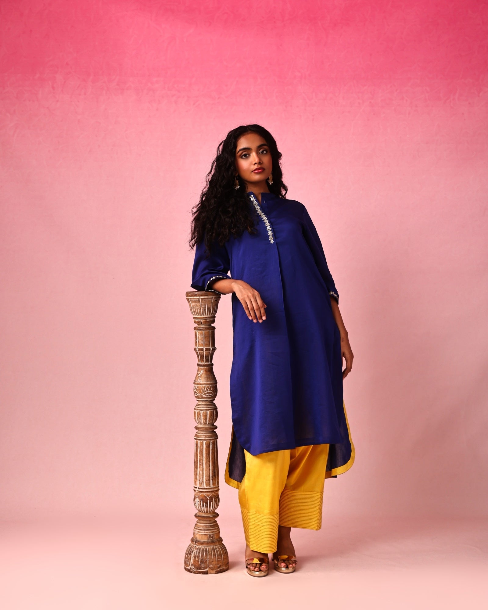 Usha Chanderi Kurta Set in Blue by Lavira