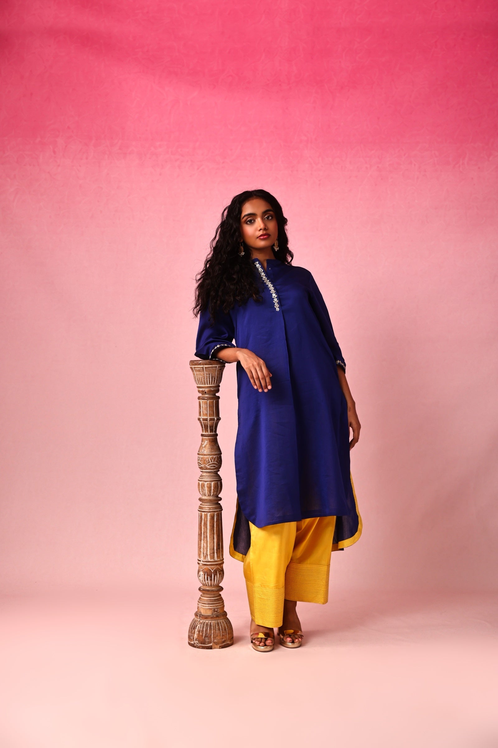 Usha Chanderi Kurta Set in Blue by Lavira