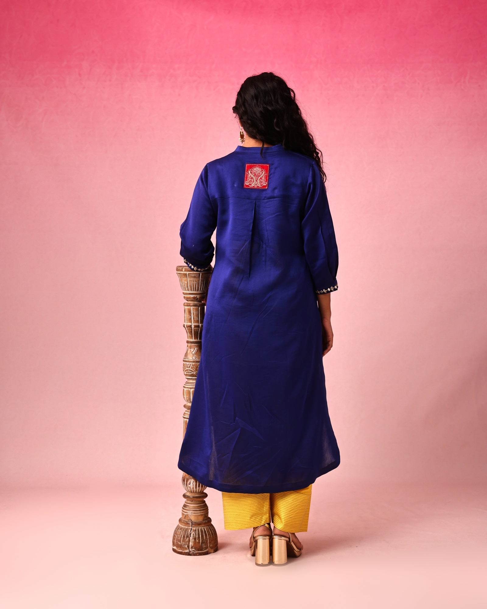 Usha Chanderi Kurta Set in Blue by Lavira
