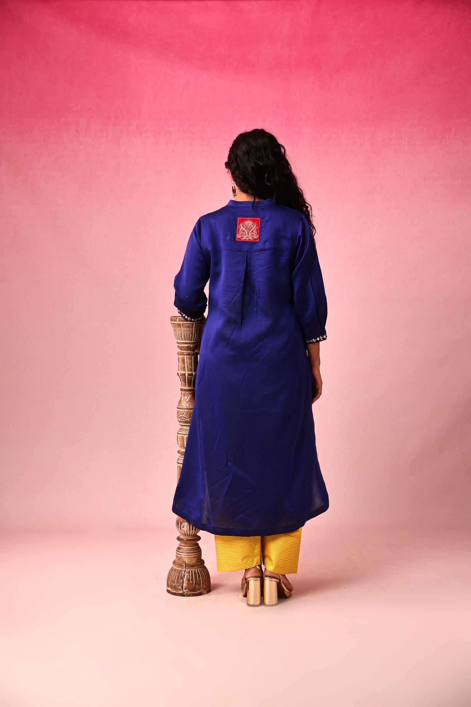 Usha Chanderi Kurta Set in Blue by Lavira