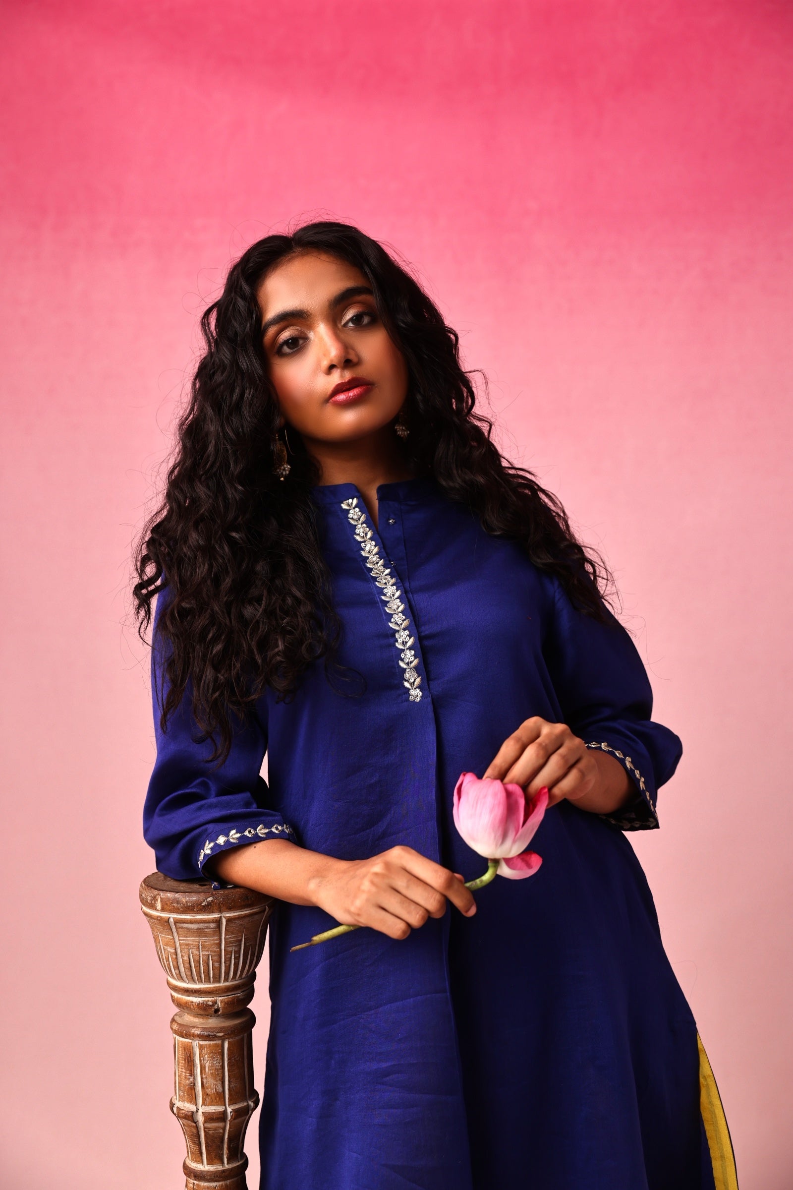 Usha Chanderi Kurta Set in Blue by Lavira