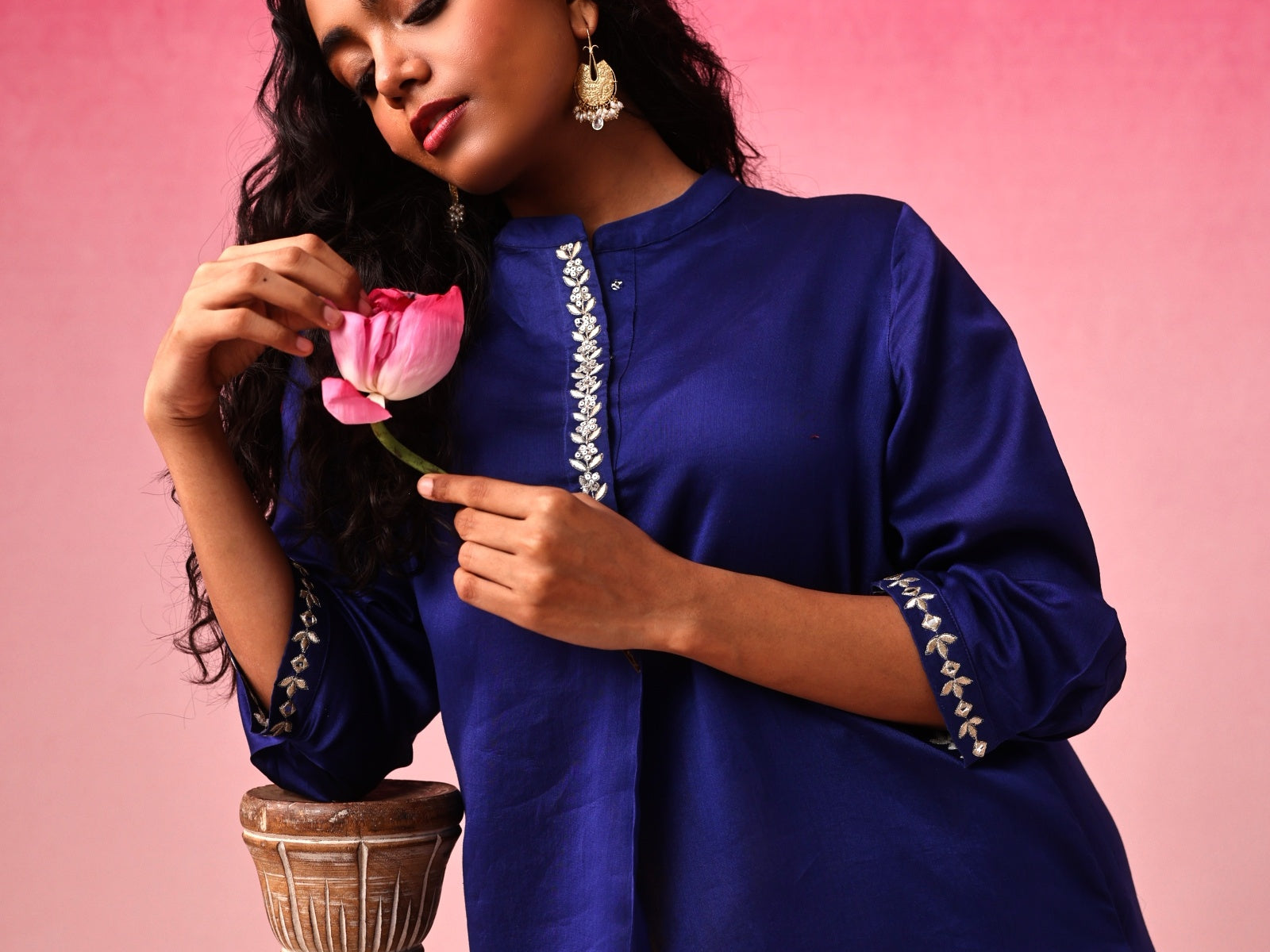 Usha Chanderi Kurta Set in Blue by Lavira