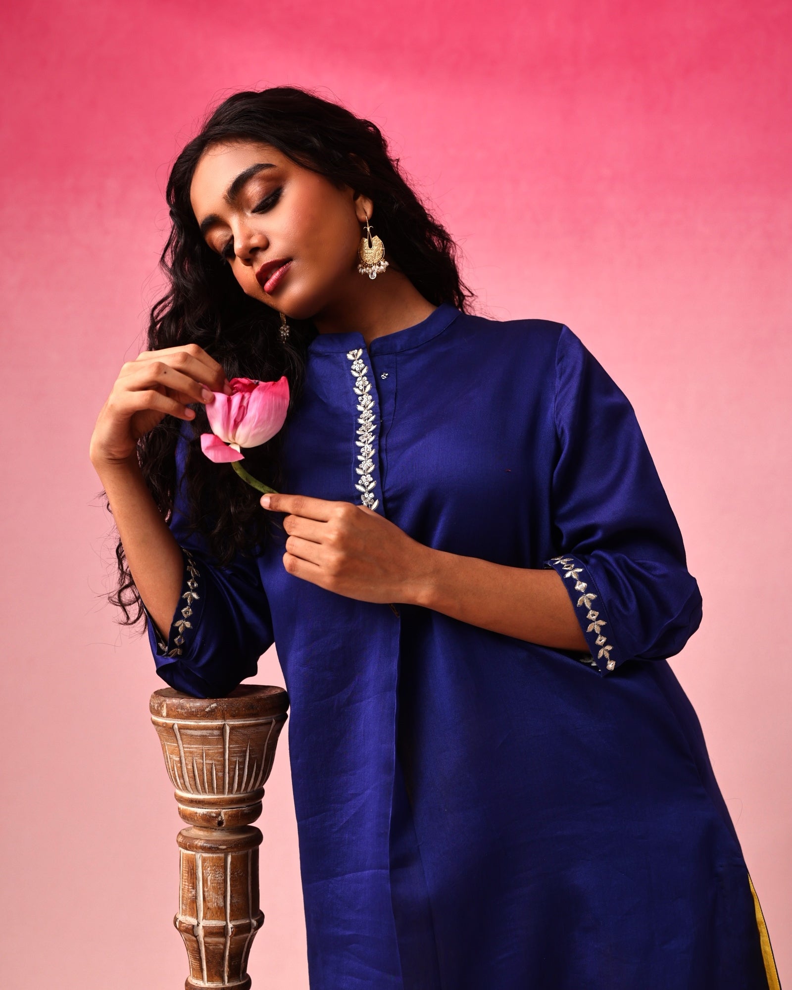 Usha Chanderi Kurta Set in Blue by Lavira