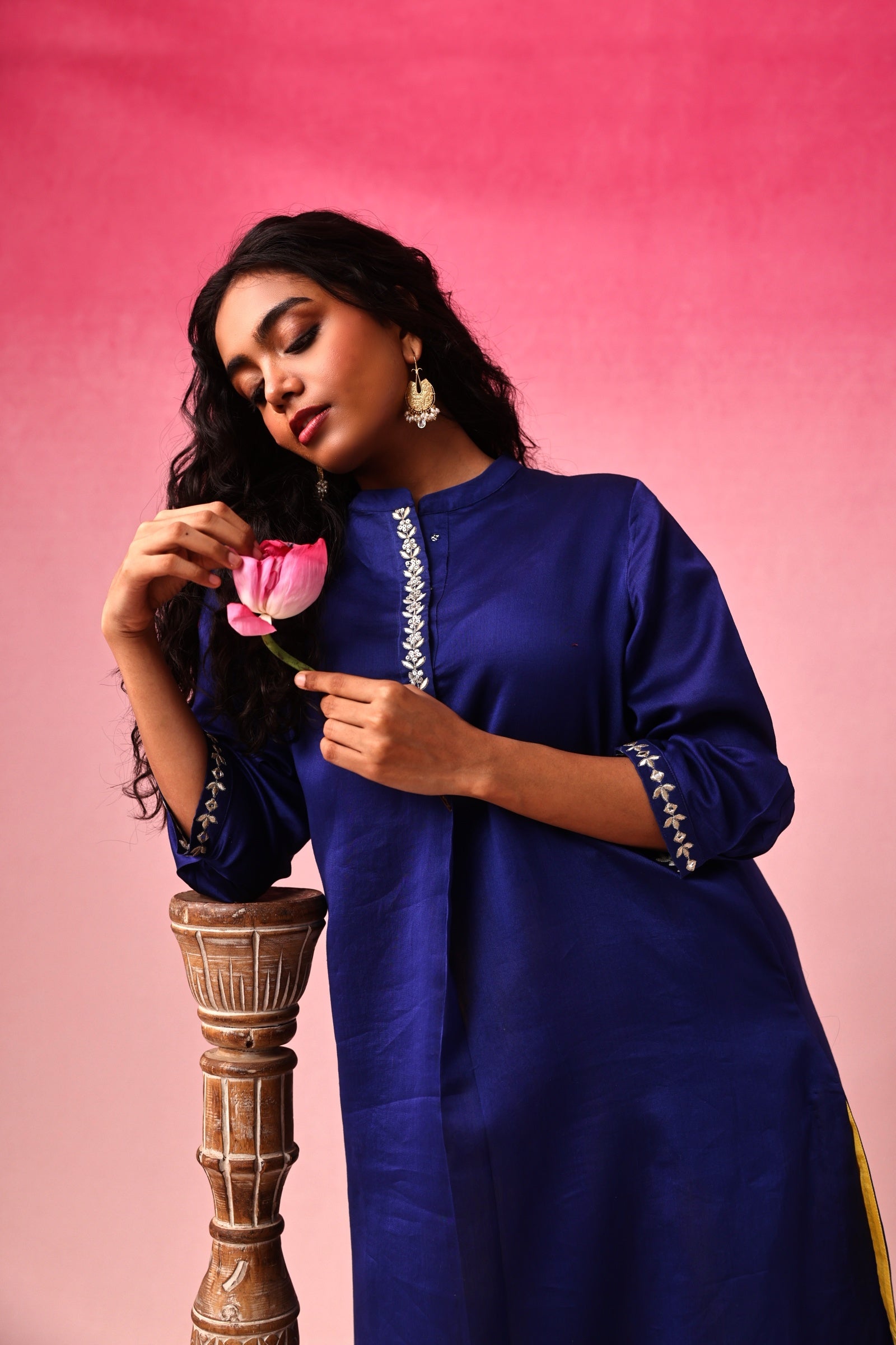 Usha Chanderi Kurta Set in Blue by Lavira