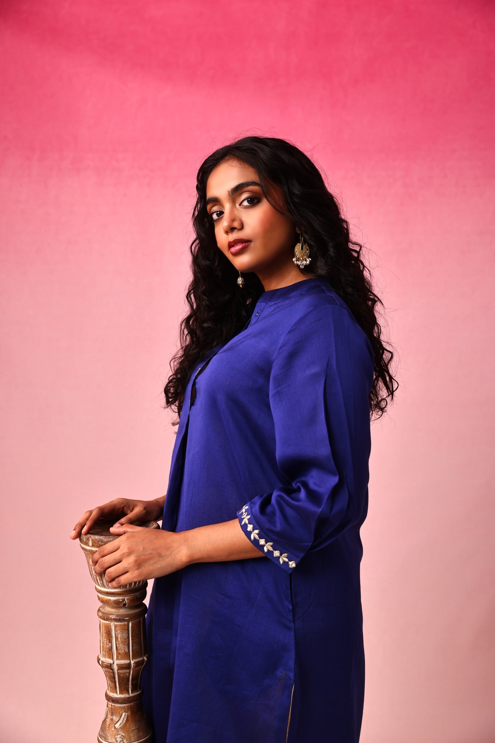 Usha Chanderi Kurta Set in Blue by Lavira
