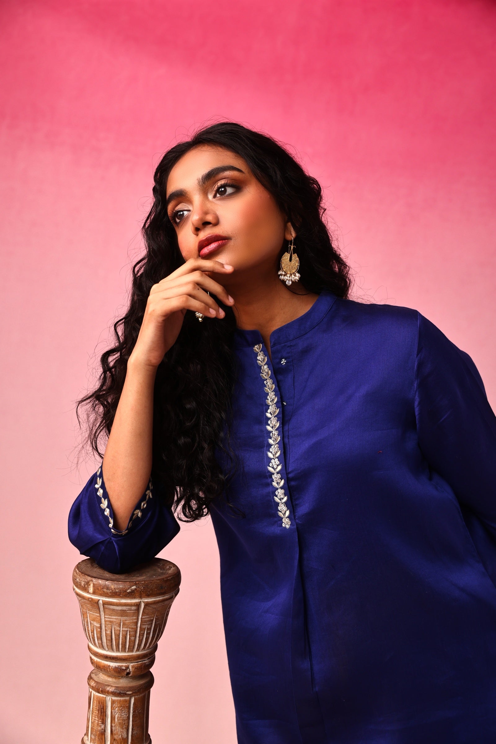 Usha Chanderi Kurta Set in Blue by Lavira