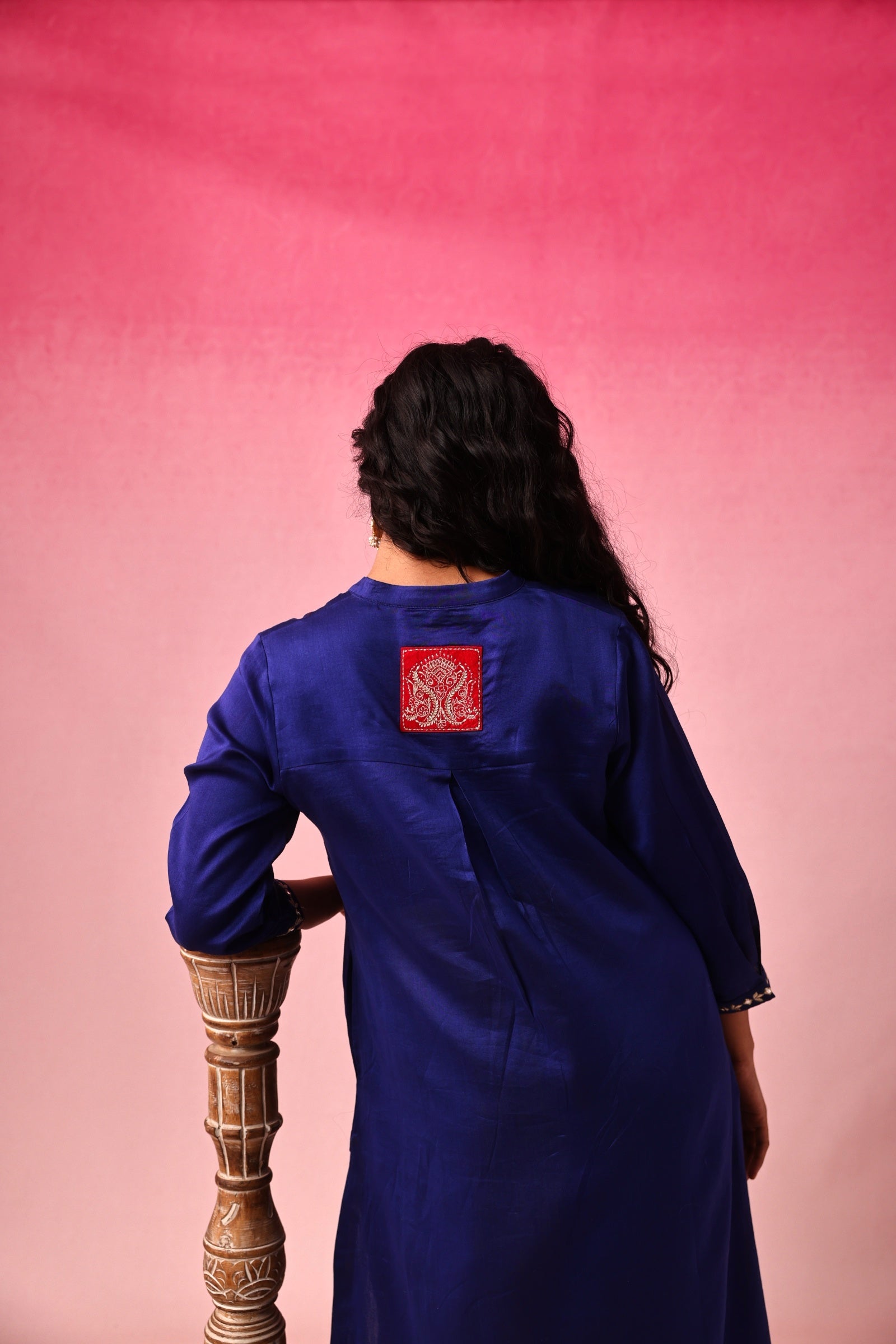 Usha Chanderi Kurta Set in Blue by Lavira